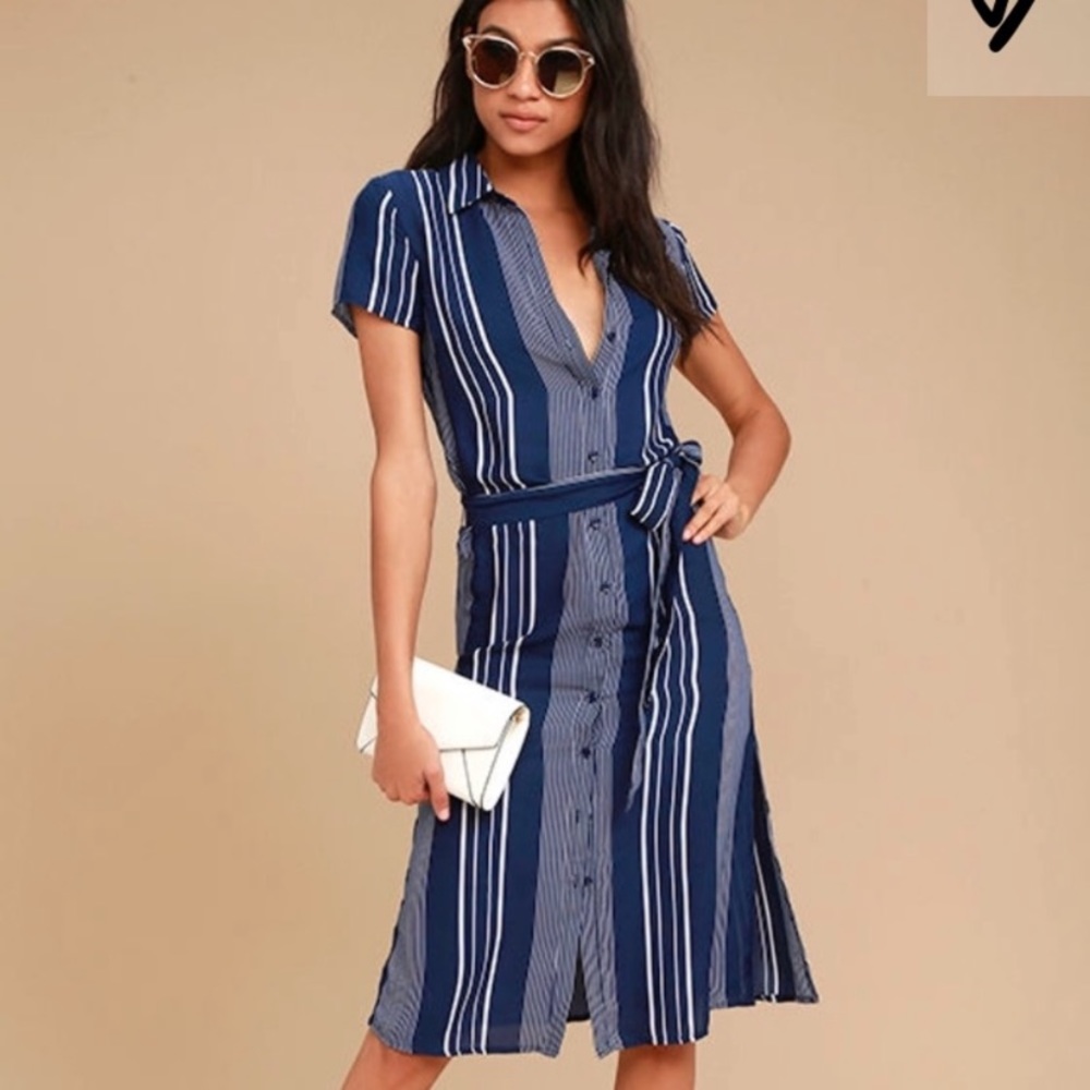 Lulus Striped Button Up Midi Shirt Dress